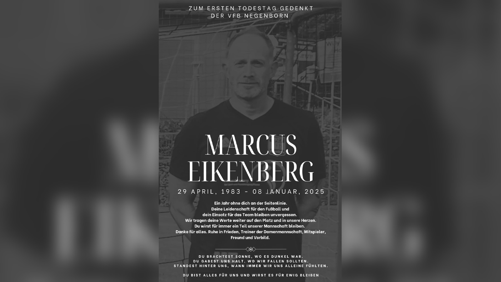 Ein Jahr ohne Marcus Eikenberg: VfB Negenborn gedenkt eines prägenden Teammitglieds 
